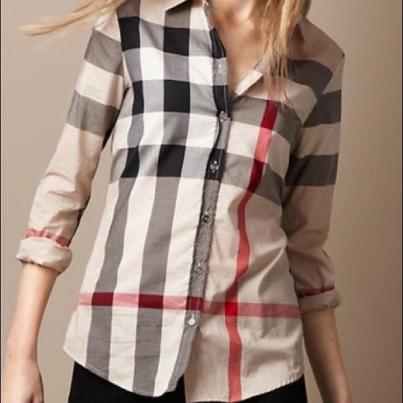 burberry women's brit tonal check shirt carmel